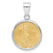 14K White Gold Wideband Distinguished Coin Jewelry Polished Mounted 1/10Oz American Eagle Prong Bezel Pendant