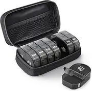 AUVON Canvas Bag Weekly Pill Organizer 2 Times a Day, Large AM/PM Pill Box 7 Day with Portable Zipper Cloth Bag for Holding Supplements, Vitamins and Fish Oils (Black)