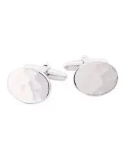 [Cudworth] Polished Rhodium Plated Oval Cufflinks with Hammered Pattern in Silver