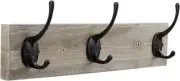 Wall Mounted Coat Rack,Wooden Entryway Vintage Rustic Alloy 3-Hook, Pinewood
