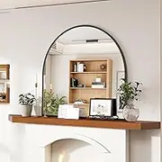 VooBang Arched Wall Mirror, 31 x 32 inch Arch Bathroom Mirror, Wall Mounted Vanity Mirror with Arch Metal Frame, Modern Bathroom Vanity Mirror for Bedroom, Living Room, Hanging or Leaning, Black
