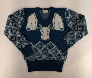 Gucci Boys Blue Wool Moose V-neck Pullover Sweater 10 Fits Women XS 590261 4054