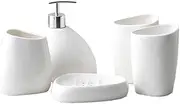 5-Piece Bathroom Counter Top Accessory Set, White Ceramic Bathroom Accessory Set, Including Soap Dispenser, Toothbrush Holder, Soap Dish, 2 Tumbler Cups