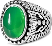 DALEGEM Natural Real Agate Onyx Stone Ring for Rock Men,Retro Vintage Thick Silver Plated Handmade Gemstone Quartz Crystal Ring Jewelry