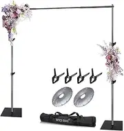 HYJ-INC Pipe and Drape Photography Backdrop Stand Kit Adjustable Photo Background Stand 10ft x 6.5ft with Metal Base for Parties Weddings Birthday Party Events Photo Booth
