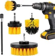 4 Piece Drill Brush Cleaning Brushes Set, Power Scrubber Cleaning Brushes Extended Long Attachment Kit, Detailing Brush Set for Car Tire, Barthroom, Floor, Grout and Tuff Stuff, Yellow