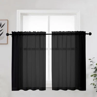 Short Sheer Curtains 36 Inches 2 Panels Set - 42"W x 36"L (Pack of 2) Black