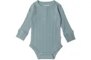 Woolbabe: Long Sleeve Henley Bodysuit - Tide Marl (6-12 months)
