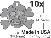 10x Anodized Aluminum Pet ID Tag Skull Crossbones Silver Made in USA (Lead Free)