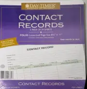 Day-Timer CONTACT RECORDS 8.5”x11” #90870 2 Pads Of 24 Sheets - New Sealed