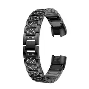 Diamond-studded Solid Stainless Steel Wrist Strap Watch Band for Fitbit Charge 3(Black)