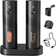 CIRCLE JOY Rechargeable Electric Salt & Pepper Grinder Set with LED Light New