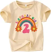 [SOFEON] Rainbow Birthday Girl Shirts Toddler Baby Girls Birthday Outfits Tees T-Shirt Gifts Party Tops 1-7 Years