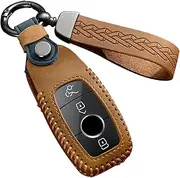 ontto Leather Car Key fob Cover fit for Mercedes A C E S G GLS CLA Class W213 W177 W205 W222 W177 AMG Smart Key case Keychain Keyring Accessories Key Bag Key Holder Protector Brown A