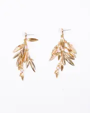 White Pearl Beaded Leaf Tassel Earrings