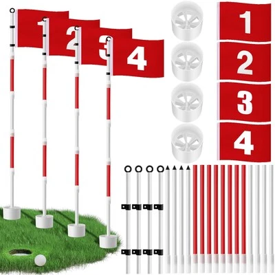 4 Pack Golf Flag Stick 6ft Putting Green Flag Golf Hole Cup Pole Pin Numbered...