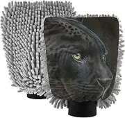 XYMZR Black Cheetah Eyes Absorbent Microfiber Car Wash Mitt, Funny Cute Anime Scratch Free for Cars Cleaning, Home Cleaning Mitts, 2 Pack, 10.24” L x 7.09” W