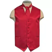 New Brand Q polyester Men's Vest tuxedo waistcoat_Necktie Mid Red prom party