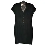 NWT Vintage Adrianna Papell Velvet Bodycon Dress button Front Black sz 10