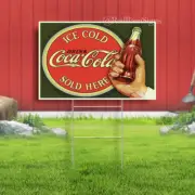 SIGN METAL PLAQUE ICE COLD Coca Cola SOLD HERE Retro Yard sign Advert Coke