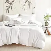 Wake In Cloud - 100% Bamboo Quilt Cover Set, Cooling Breathable & Soft Doona Duvet Cover, Hotel Luxury Silky Bedding, 3 Pieces, White, Queen Size