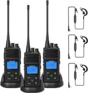 FPCN30A Long Range Rechargeable UHF Two-Way Radios with Earpieces, 3 Pack