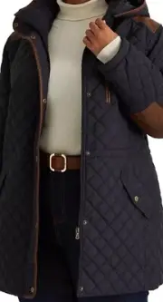 $290 NW T Ralph Lauren DARK NAVY Women's Plus Size Hooded Quilted Coat, US 3X