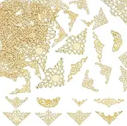 WADORN 120Pcs Box Corner Protector 8 Style Jewelry Box Decorative Corner Brackets Findings Kits Gold Embellishments Hollow Triangle Wrap for Book Album Furniture Desktop Edge Safety Decoration, Iron