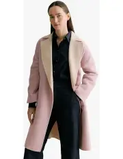 [Trenery] Double Faced Wool Contrast Wrap Coat in Mauve Pink