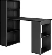 Giantex Reversible Computer Desk with Bookshelf, Writing Study Workstation w/Storage Shelves & CPU Stand, Modern Computer Table w/Large Desktop for Home & Office, Space-Saving Design (Black)