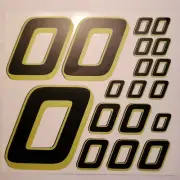 Matte Black-w/Yellow #0's Racing Numbers Vinyl Decal Sheet 1/10-1/12