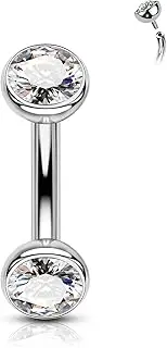 [COCHARM] Titanium Belly Button Ring 14G Clear CZ Belly Bar Body Piercing Jewellery Internally Thread Navel Barbell Stud for Women
