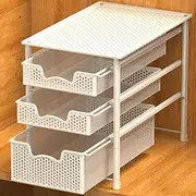SimpleHouseware Stackable 3 Tier Pull Out Drawer for Cabinets and Under Sink Organiser, Mesh White