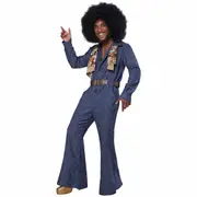 70s Denim Jumpsuit Blue 1970s 60s Disco Hippie Retro Party Adult Mens Costume