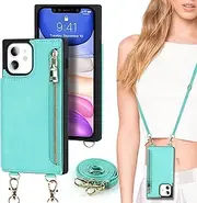Cavor Flip Folio Cover for iPhone 11 Case (6.1") Crossbody PU Leather Wallet Card Slots Holder Kickstand & Shoulder Lanyard Strap Handbag Zipper Purse-Light Green