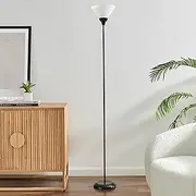 [Sherwood] Uplighter Light Floor Standing Lamp Torch Reading Modern Home Decor Glossy Metallic Finish Alongside Bright White Shades SAA Approved - Material: Metal, Plastic Finish: Painted Black H:180cm
