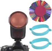 Labymos 24pcs Round Head Camera Flash Gels Lighting Filters Color Correction Filter Kit for V1 Series Speedlight H200R Flash Head with Storage Bag
