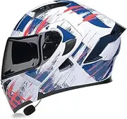 Bluetooth Motorcycle Helmet Full Face Bluetooth Modular Helmet with Dual Visor DOT ECE Certified Anti-Collision Helmet Flip Full Face Motorcycle Helmet G,L=59-60CM