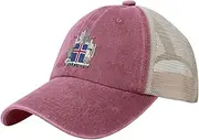 [Generic] National Emblem of Iceland Cowboy Mesh Baseball Cap for Icelandic Man Woman Outdoor Adjustable Denim Hat
