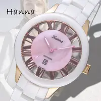 在飛比找momo購物網優惠-【HANNA】漢娜腕錶 白陶瓷鏤空設計女錶-霓虹粉刻度/69