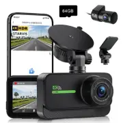 Dash Cam Front and Rear 4K+2K, Dual WiFi Dash Camera for Cars with 64GB Card,...