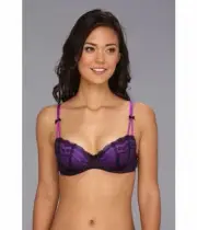 Betsey Johnson 723325 Eyelet Lace Demi Cup Bra Ultra Violet Size 32C $58 NWT