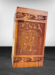 Handmade Rosewood Urn for Human Ashes - Tree of Life Wooden Box Cremation Urn
