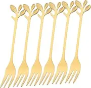 PRETYZOOM 6Pcs Creative Leaf Shaped Stainless Steel Fork Elegant Dessert Forks for Home Restaurant and Hotel Use for Ice Fruits and Cakes