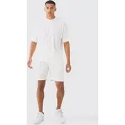 Mens White Oversized Burnout Towelling Jacquard T-shirt & Short Set