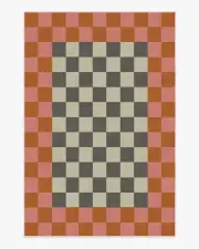 200' x 290' | Machine Washable Runner Rug | Kid & Pet Friendly | Indoor Rug | Checker Border Pink & Orange Flatwoven Rug by Jonathan Adler | Ruggable
