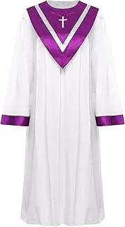 [Sinleey] Unisex Adult Long Sleeve Church Choir Robe Pulpit Robe Graduation Gown with V-shape Stole, Purple, X-Large