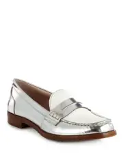MIU MIU ICONIC Silver White Mirror Metallic PENNY Loafers EU 38.5 I LOVE SHOES