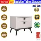 Bedside Table Two Storage Drawers MDF Combination Champagne Black Table Storage