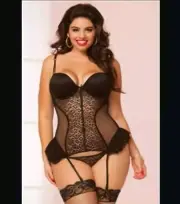 *New* SEVEN 'TIL MIDNIGHT Black Leopard Mesh Bustier & G-string Set SIZE M BNWT